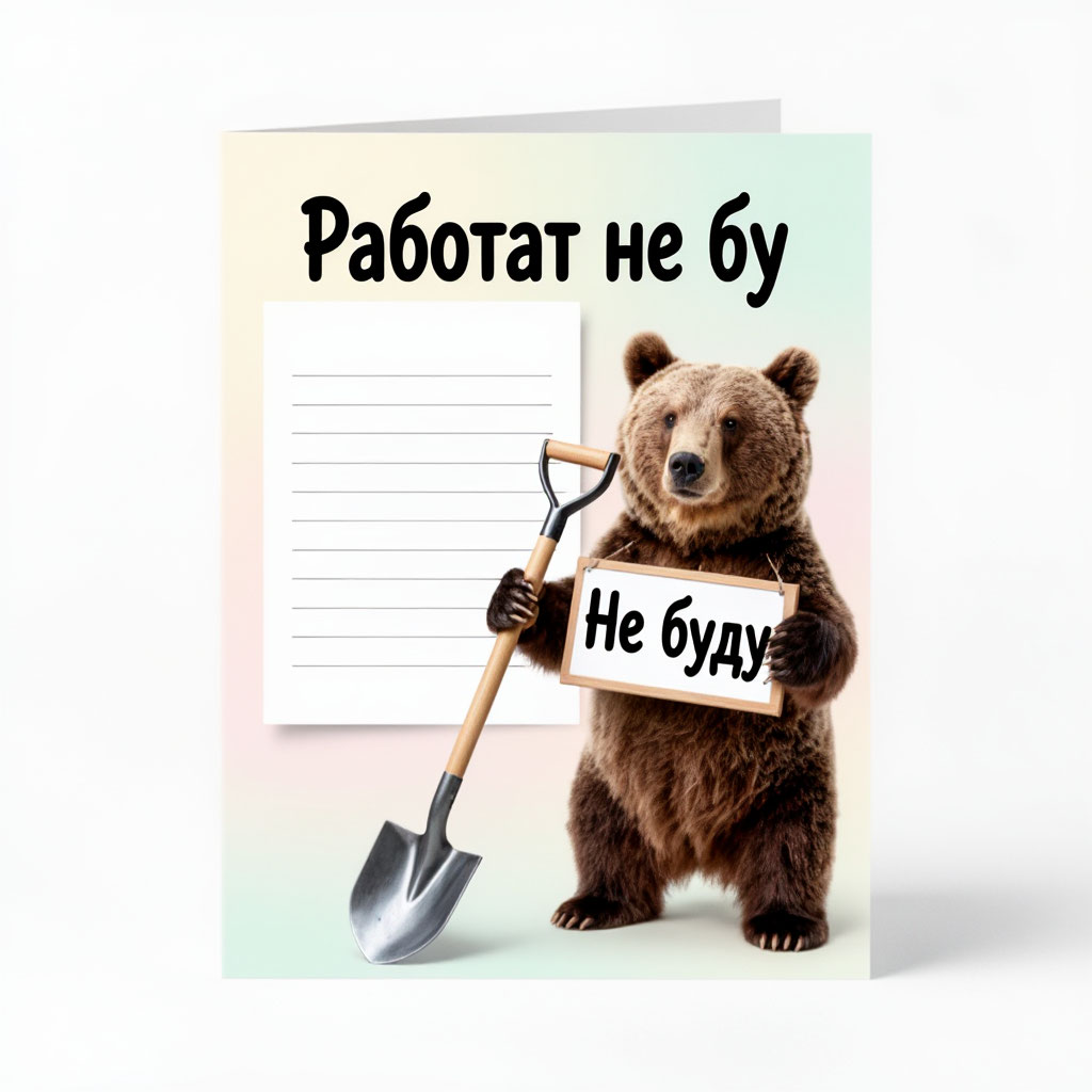 Открытка с медведем, пустые строки для подписи