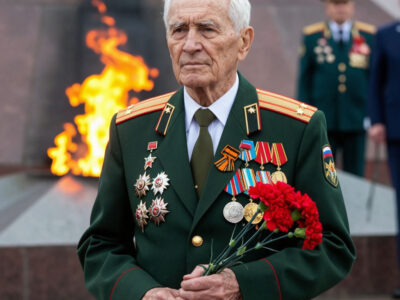 Ветеран боевых действий с гвоздиками у Вечного огня 1 июля