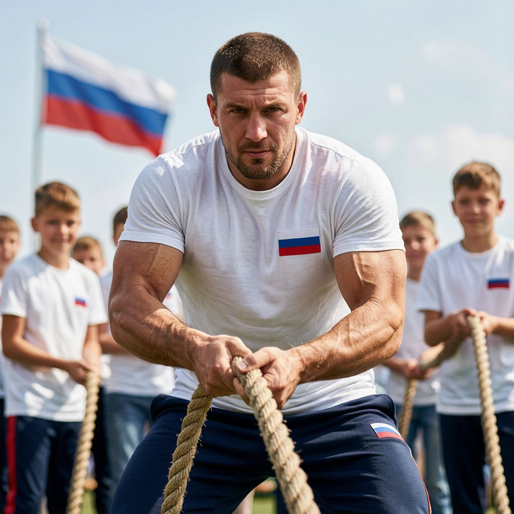 Спортивная эстафета на 12 июня День России в лагере перетягивание каната