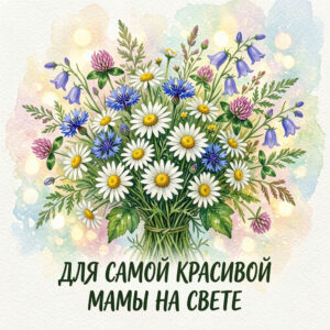 Открытка с цветами и надписью.