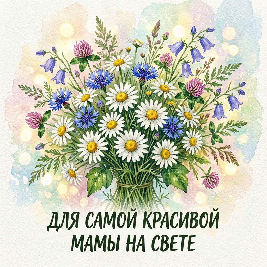 Открытка с цветами  и надписью.